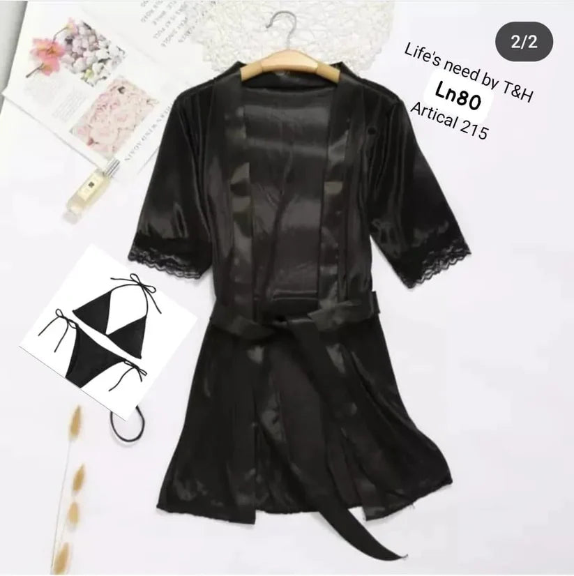 Silk Plain Comfortable And Lightweight Nightwear Set