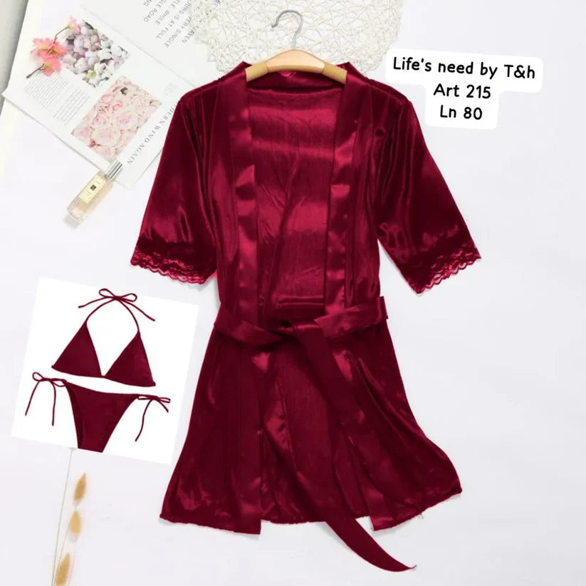 Silk Plain Comfortable And Lightweight Nightwear Set
